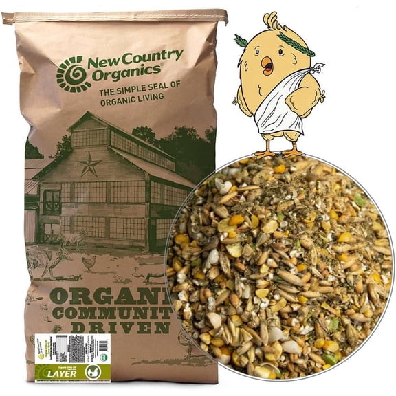 New Country Organics I Organic Olive Oil Layer Feed for Laying Hens | Corn-Free, Soy-Free | 17% Protein | High Omega-3 Chicken Feed | Organic Chicken Layer Food for Healthy Eggs & Hens | 40 lbs