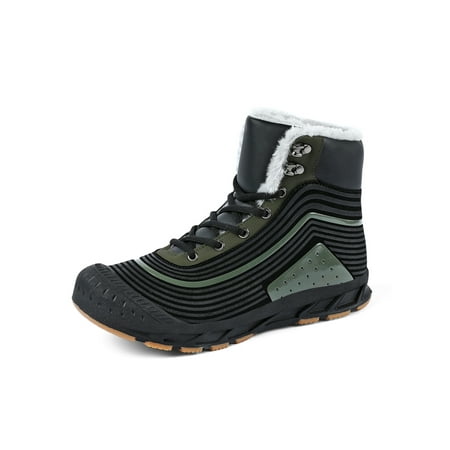 

SIMANLAN Mens Striped Booties Breathable Ankle Winter Warm Shoes Outdoor High Top Sneakers Green 6