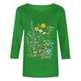 thumbnail image 4 of Shirts for Women under $10 3/4 Sleeve Round Neck Printed T-shirt Pullover Blouse Green S, 4 of 4