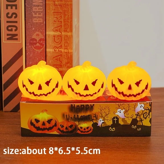 Flameless LED Pumpkin Lamp, Warm Light Jack O Lantern Halloween Table Decor, Indoor Bar Party Atmosphere Candle Lights