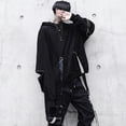 thumbnail image 2 of Autumn dark black webbing zipper decoration men's hooded sweatshirt Harajuku style loose jacket-black-3XL, 2 of 5