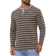 thumbnail image 5 of Men's Casual Long Sleeve Contrasting Colors Striped Henley T-Shirts 2XL Dark Brown, 5 of 6