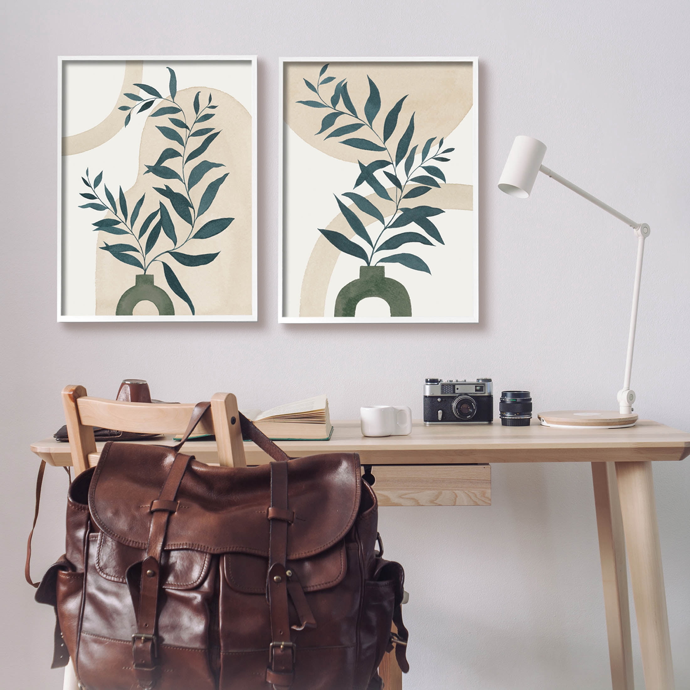 Stupell Industries Nordic Herb Vase Shapes Graphic Art White Framed Art Print Wall Art, Set of 2, Design by Grace Popp