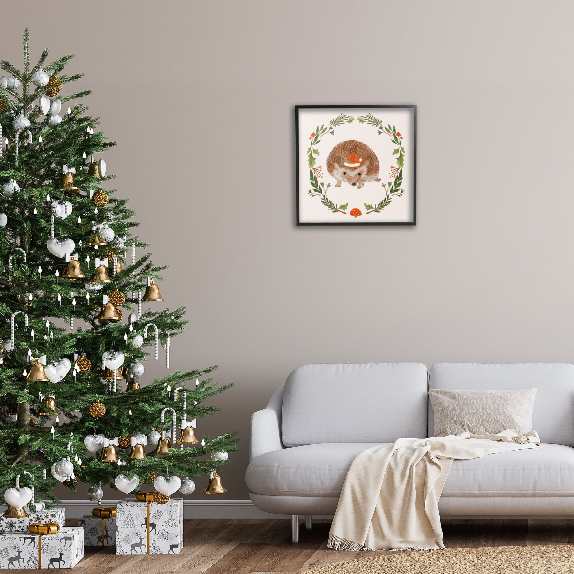 Stupell Industries Holiday Hedgehog Wreaf Holiday Painting Black Framed Art Prints Wall Art, 24 x 24