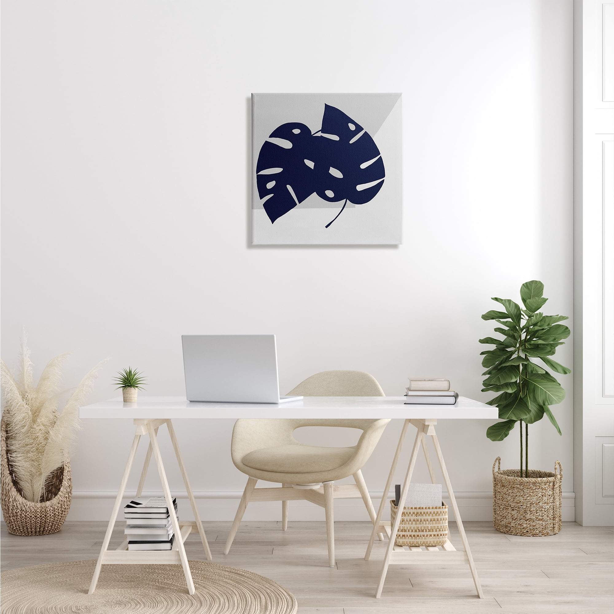 Stupell Industries Blue Monstera Leaf Silhouettes Geometric Grey Angles, 24 x 24, Designed by Ruth Fromstein