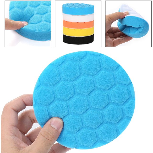 Almohadilla para pulir automóviles de 125 mm, almohadilla para pulir con lógica hexagonal, esponja para pulir, kit de almohadillas para pulir con esponja para brocas, kit para pulir brocas
