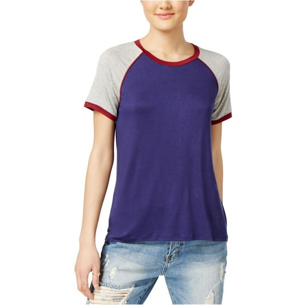 Rebellious One - Camiseta básica con manga raglán en contraste para mujer, azul, XS