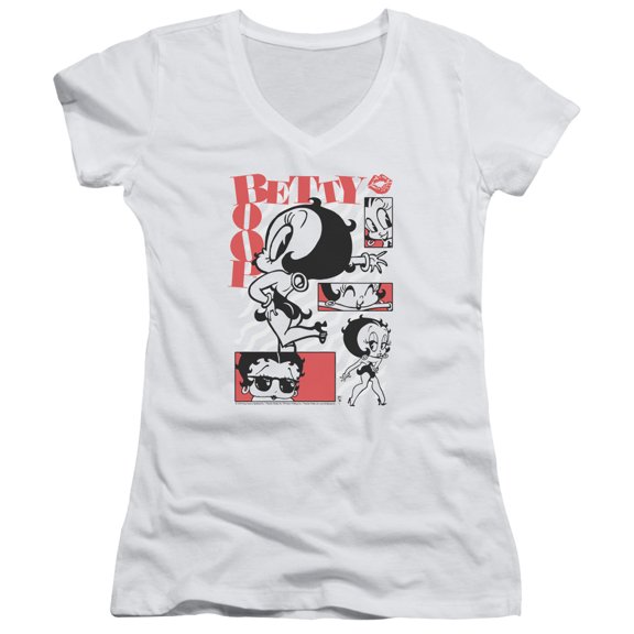 Betty Boop Stylin Snaps Junior Women's T-Shirt V-Neck White