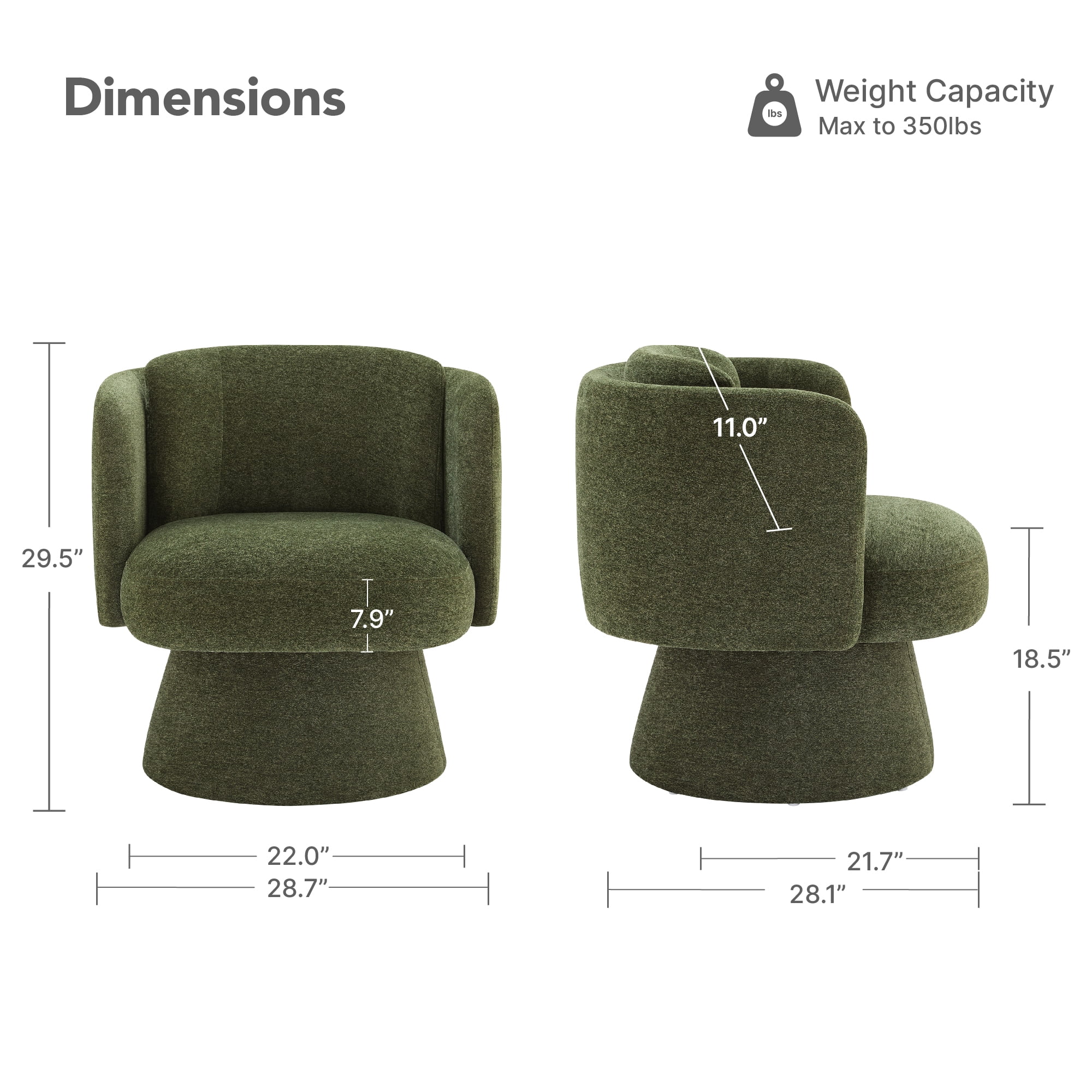 Spruce & Spring Modern Upholstered Swivel Barrel Accent Chair Green, Single