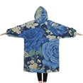 thumbnail image 2 of Oversized Wearable Blanket Hoodie,Pioneer Flower Floral Print Pattern Sherpa Blanket Hoodie with Super Pockets,Super Warm Fuzzy Pullover for Women & Men, 2 of 6