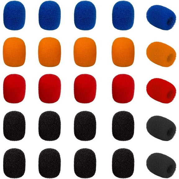 SourceTon Set of 25, Mini Lapel Headset Microphone Windscreen Foam Cover Lavalier Microphone Windscreen Assorted Colors (10 Black, 5 Orange, 5 Blue, 5 Red)