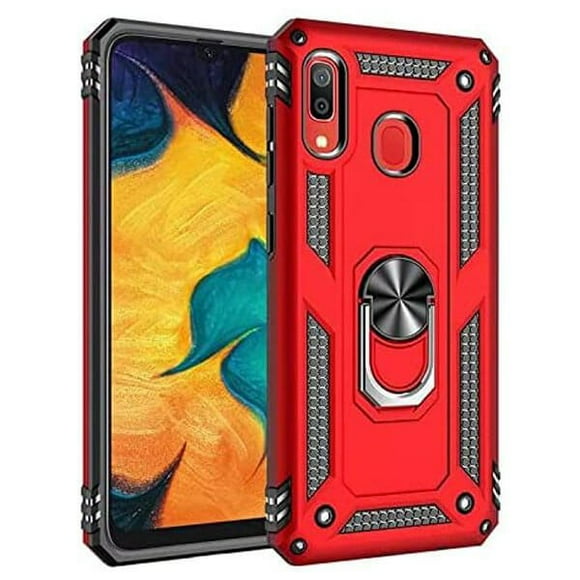 Samsung Galaxy A20 Support de Voiture Magnétique en Métal Rotatif à 360 Degrés Grade Militaire Rouge avec Support Antichoc