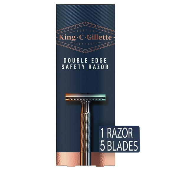 King C. Gillette Double Edge Safety Razor Handle and 5 stainless-steel blades with anti-friction coating, 5CT