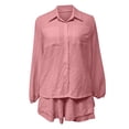 thumbnail image 5 of Cagogo Women's 2 Piece Puff Sleeve Shirt Set Elastic Waisted Shorts Casual Solid Basic Matching Lounge Outfits Summer Cruise Travel Clothes, Pink M, 5 of 7