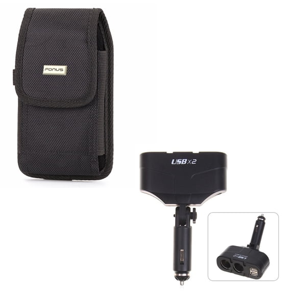 Rugged Canvas Carry Case w Car Lighter Socket Splitter 2-Port Charger Adapter N1K Compatible With Google Pixel 3a XL