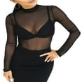thumbnail image 1 of Chemises Transparentes pour Femmes Basiques à Manches Longues Hauts en Maille Transparente Col Roulé Blouse Crop Top, 1 of 4