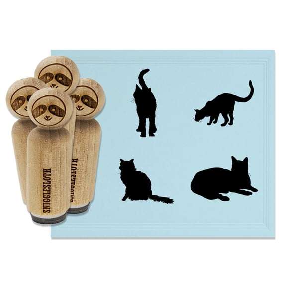 Cat Solid Silhouettes Lazy Fluffy Walking Curious Rubber Stamp Set for Scrapbooking Crafting Stamping - Medium 1 Inch