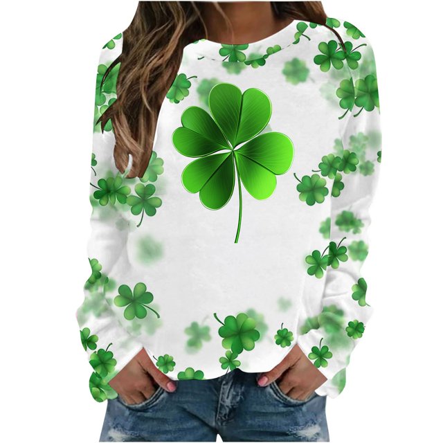 Staron Clearance Sale Womens St Patricks Day Sweatshirt Irish Shamrock Shirts Long Sleeve Tops Crew Neck Pullover Tops Flowy Basic Raglan Sleeve T-shirt