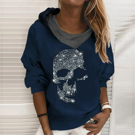 

Womens Casual Hoodies Graphic Skull Hoody Casual Oversized Long Sleeve Comfy Hooded Sweatshirt Pullover Tops Trendy Comfy Outerwear Sweatshirt Top for Women & Teen Girls