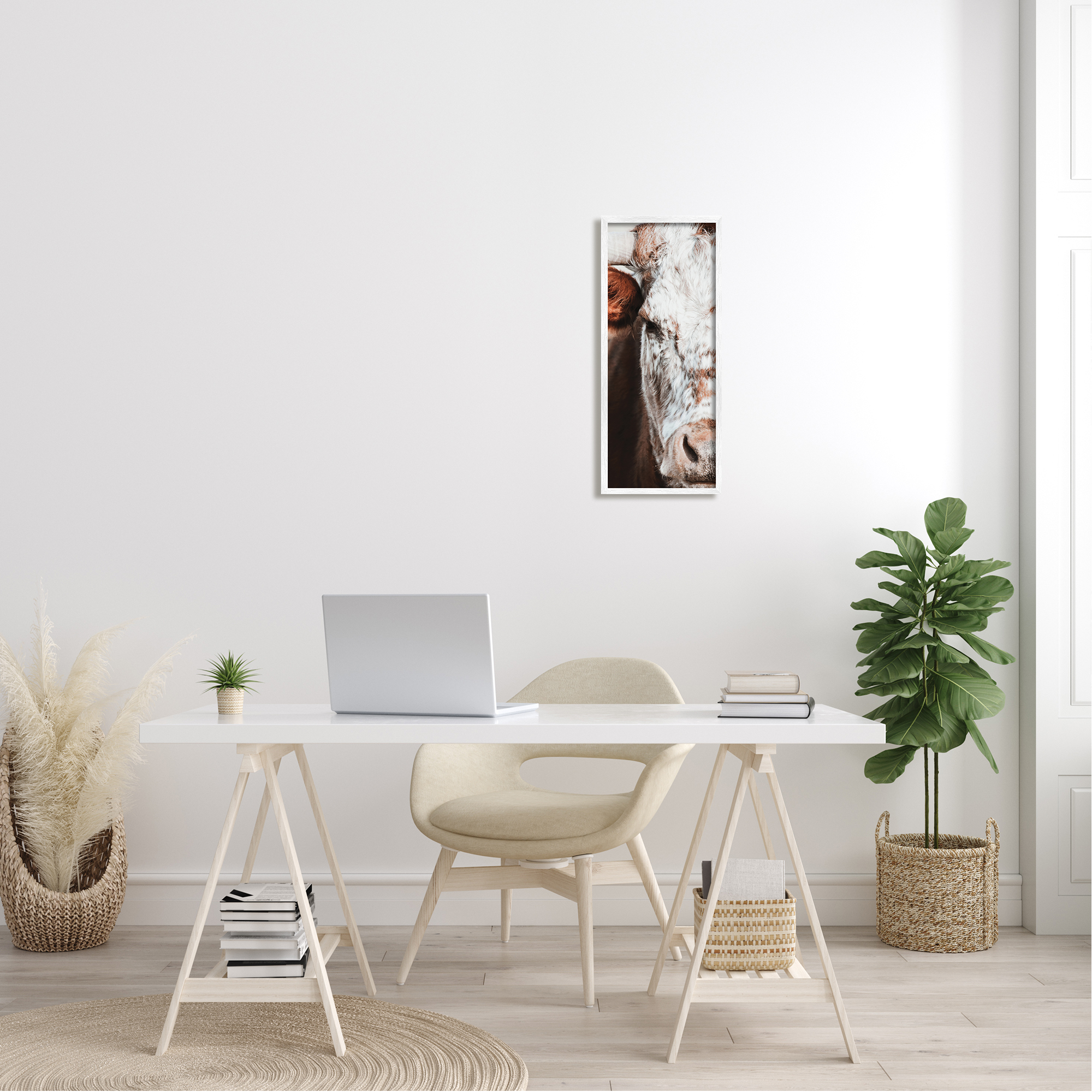 Stupell Industries Closeup Spotted Cow Cattle Detailed Farm Photography Framed Wall Art, 10 x 24, Design by White Ladder