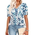 thumbnail image 4 of Mifsaly Cotton Shirts for Women V Neck Short Sleeve Summer Tops Floral Print Elegant Business Blouses Loose Casual Vacation Office Work Tshirts 2026 Trendy Outfits, 4 of 6