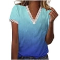 thumbnail image 2 of RT5YKing Mode Blouse d'Été pour Femmes Col en V Patchwork en Dentelle Manches Courtes Décontractée Imprimé Dégradé, 2 of 5