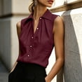 thumbnail image 6 of Women's Cotton Pleated Collared Tank Top Summer Trendy Button Down Sleeveless Blouses Elegant Work Office Tops Red, 6 of 9
