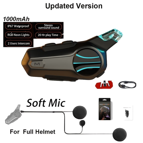 Wireless Intercom Headset for Motorcycle Helmets, Real-Time Communication for Two People, Compatible with Full-Face, Three-Quarter, and Open-Face Helmets