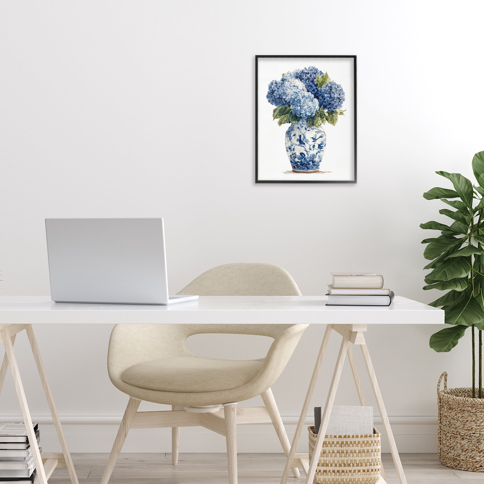 Stupell Industries Blue Hydrangeas in Porcelain Black Framed Giclee Art, design by Imagine It Images