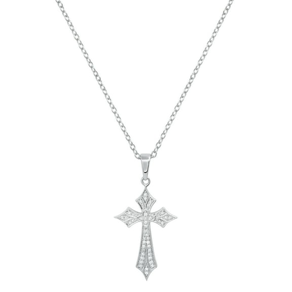 Dazzlingrock Collection Round White Diamond Flower Cross Religious Pendant for Women with 18 Inch Silver Chain (0.13 ct. Color I-J, Clarity I2-I3) in 925 Sterling Silver