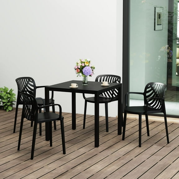 WestinTrends Playa 5-Piece Outdoor Square Dining Table Patio Set with Stackable Patio Dining Chairs, Black