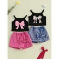thumbnail image 3 of Suealasg Baby Toddler Girl Shorts Set Bow Spaghetti Strap Tops Solid Denim Skorts 2 Piece Summer Outfit, 3 of 9