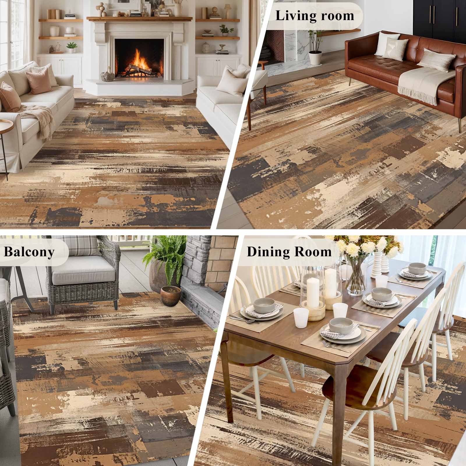 Large Area Rugs for Living Room Bedroom, Brown Abstract 8'x10' Rug Washable Carpet Runner Indoor Outdoor, Vintage Geometric Gradient Oil Painting Modern Non Slip Floor Mats Rug for Kitchen, Patio