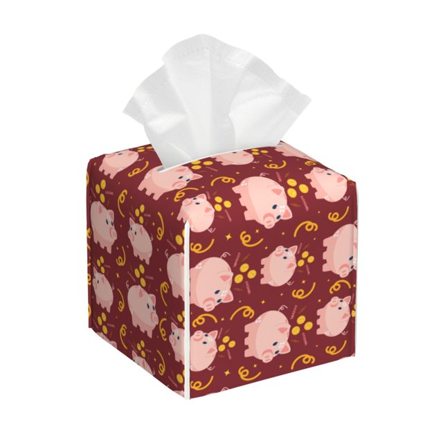 Fotbe Cute Pig with Coins Porta Pañuelos Decorativo de Cuero, Caja Cuadrada Moderna para Pañuelos Faciales, Organizador y Dispensador 5x5x5''