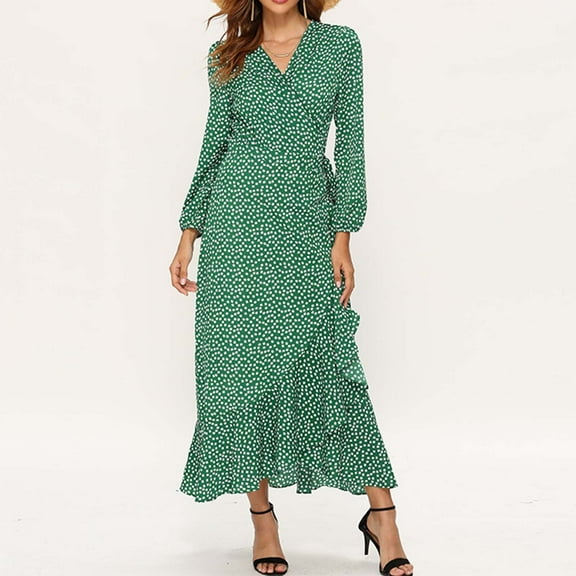 WXLWZYWL Womens Long Sleeve Floral Dresses for Women High Neck Chiffon Beach Hawaiian Cardigan Maxi Long Winter Fall