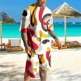 thumbnail image 2 of Vedolay Summer Casual Short Sets 2023 New Men Spring Summer 2 Piece Suit Beach Short Sleeve Printed Tops Blouse Short Set,Red XXL, 2 of 3