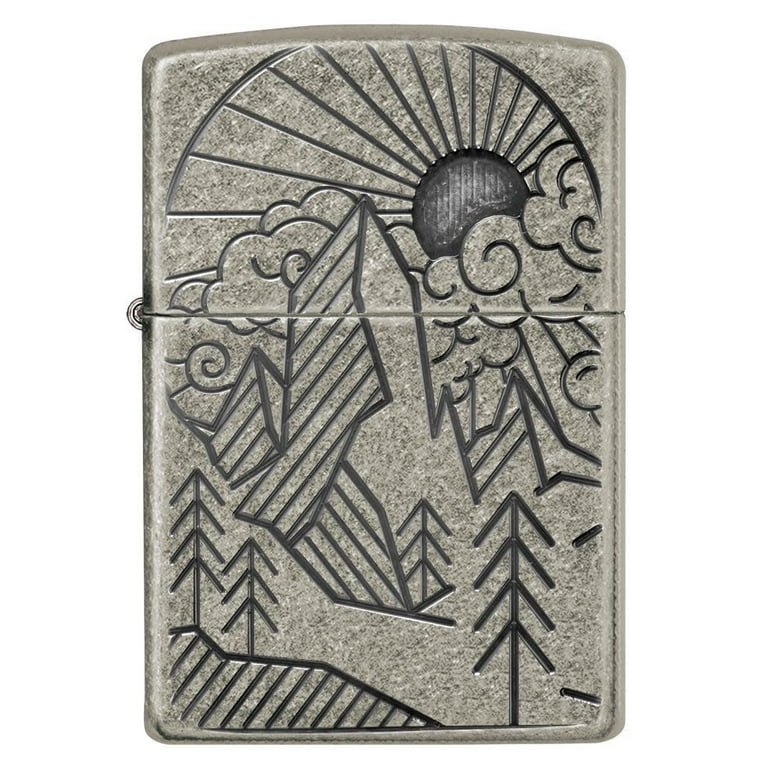 Zippo, Armor Antique Silver Mountain Design Windproof Lighter