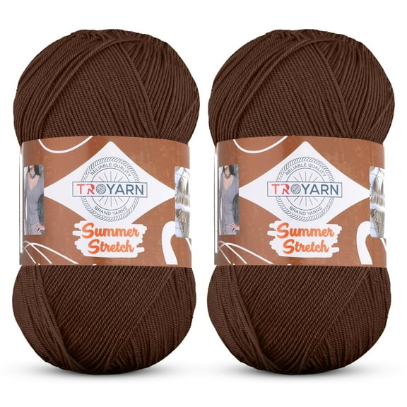 Troyarn Summer Stretch Acrylic Yarn for Crocheting - 2 Skeins of Brown Yarn Made from 100% Elastic Microfiber Acrylic for Knitting, 100gr 438 yds (11426 - Brown)