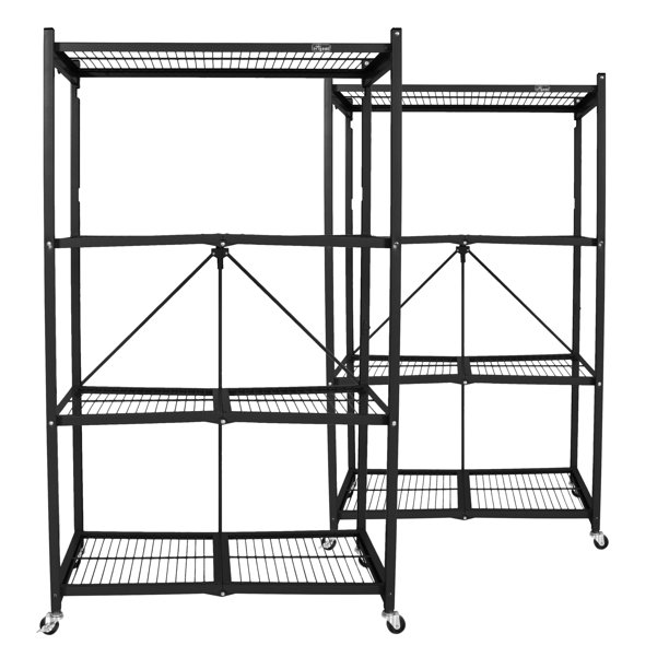 Origami Wheeled 4 Shelf Folding Steel Wire Shelving Black 2 Pack 21 X36 X60 Walmart Com Walmart Com