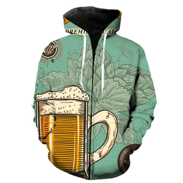 Sudadera con capucha y cremallera para hombre, diseño de festival de cerveza de dibujos animados, con estampado 3D, divertida, unisex, estilo Harajuku, estilo hip hop, ropa de calle de gran tamaño.