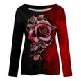 thumbnail image 4 of Ichuanyi Fall Tops for Women Clearance 2022 Fashion Women Casual Printing Round Neck Long Sleeve Loose T-Shirt Autumn Blouse Pullover Tops, 4 of 5