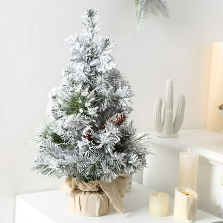 12Inch Tabletop Christmas Tree Mini Snow Flocked Pine cone Artificial Christmas Tree for Table Top Desk Classic Series Holiday