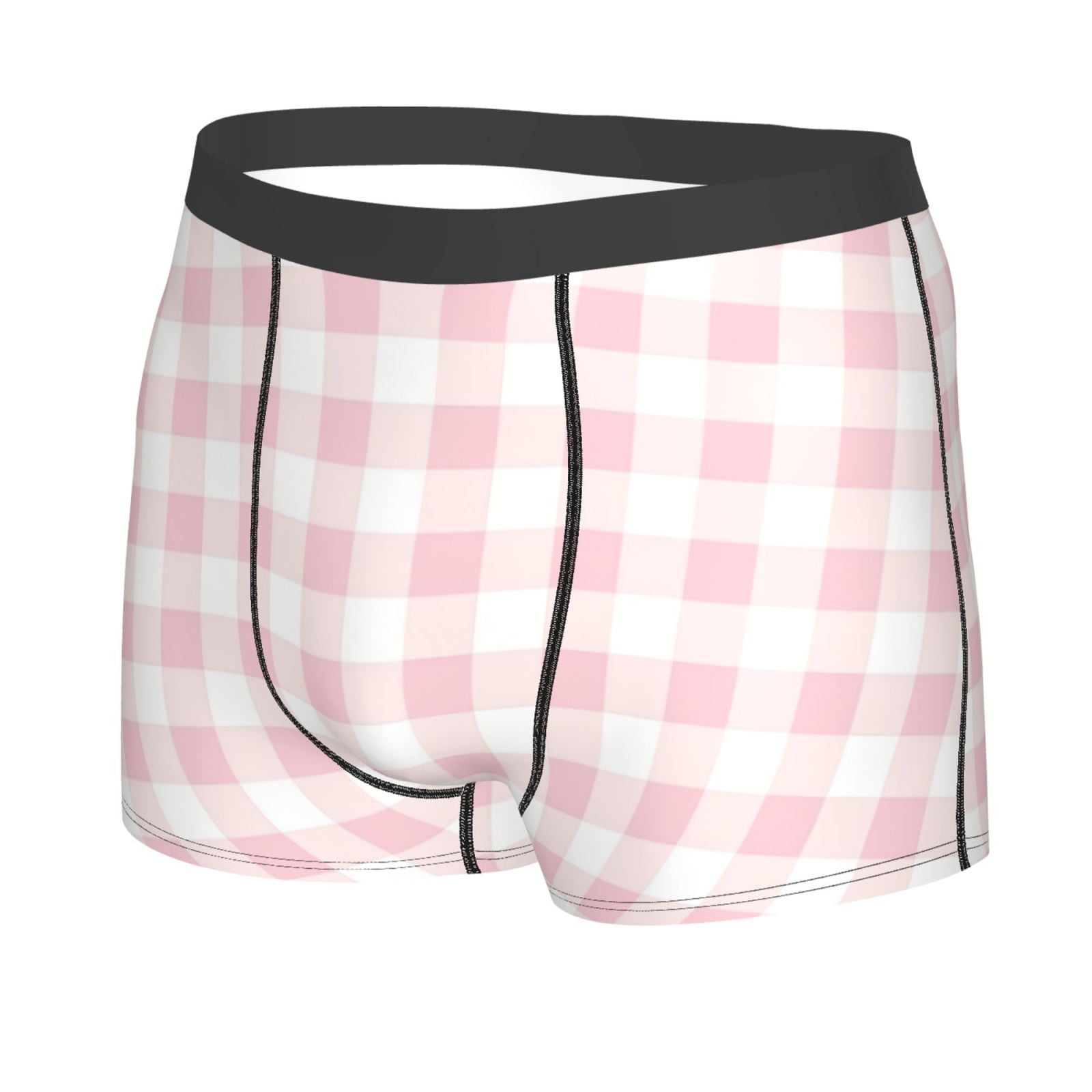 JUNZAN Pink Checkboard Mens Underwear Boxer Briefs for Men's - X