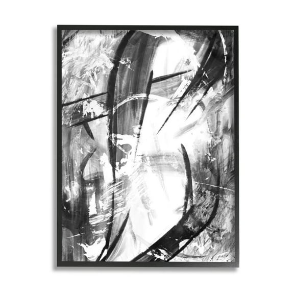 Stupell Industries Dramatic Abstract Lines Black and White Design Paintings Black Framed Art Print Wall Art, 24x30, by Onrei