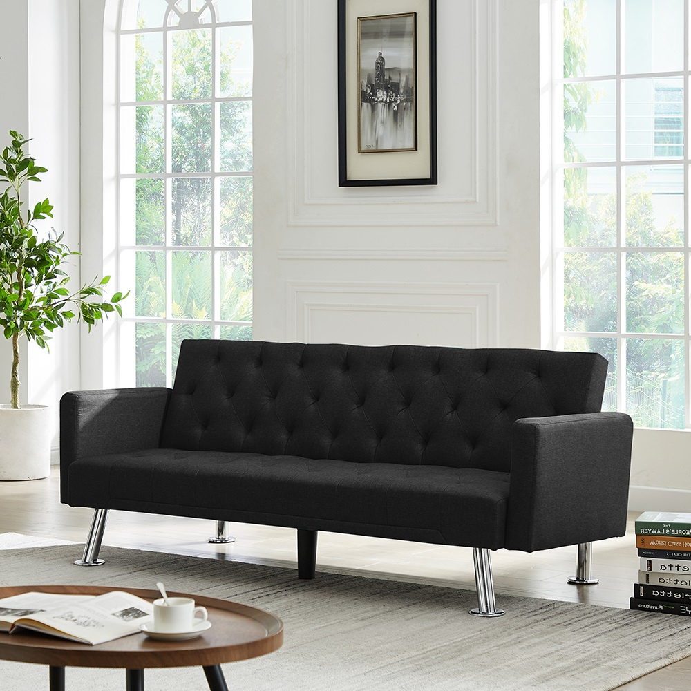 Black Fabric Sofa Set, Convertible Sofa for Small Spaces, Upholstered