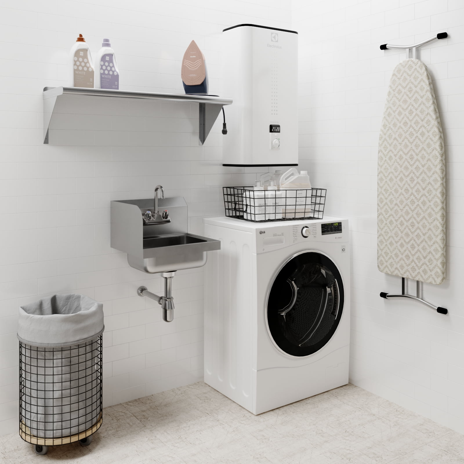 Stainless Steel Wall Mounted Hand Sink 17 in. x 15 in. with Left Side Splash and Gooseneck Faucet