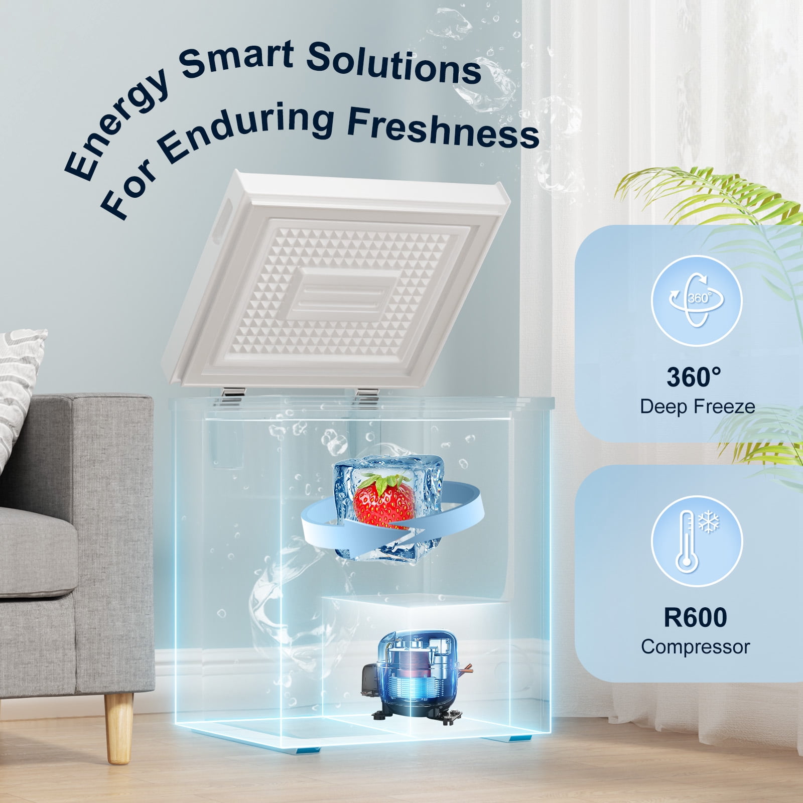 DISHUP 5.0 Cu.Ft Chest Freezer, Compact Freestanding Deep Freezer with 7 Level Adjustable Thermostat & Removable Basket,Top Opening, Low Noise(White)
