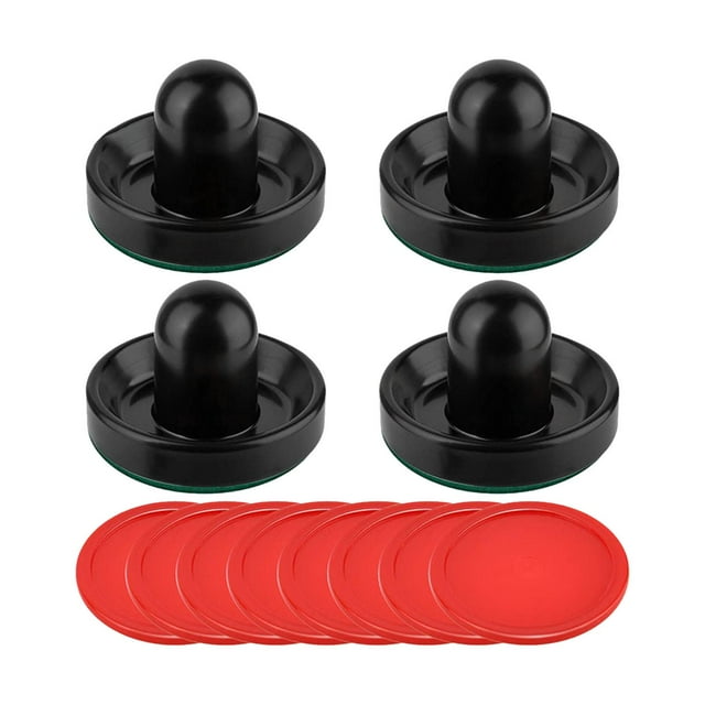 4 Empujadores de Air Hockey Zulema y 8 Discos Estándar con Fondo de Fieltro Verde Tamaño Grande 96 mm Negro