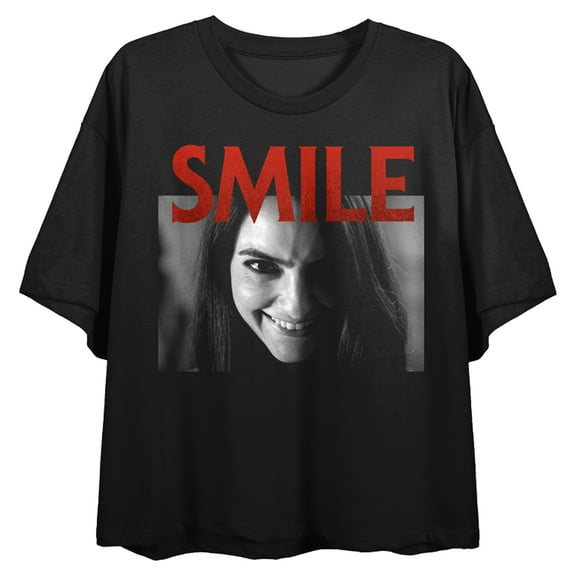 Smile Once You See It It's Too Late Crew Neck Short Sleeve Women's Black Crop Top-Medium