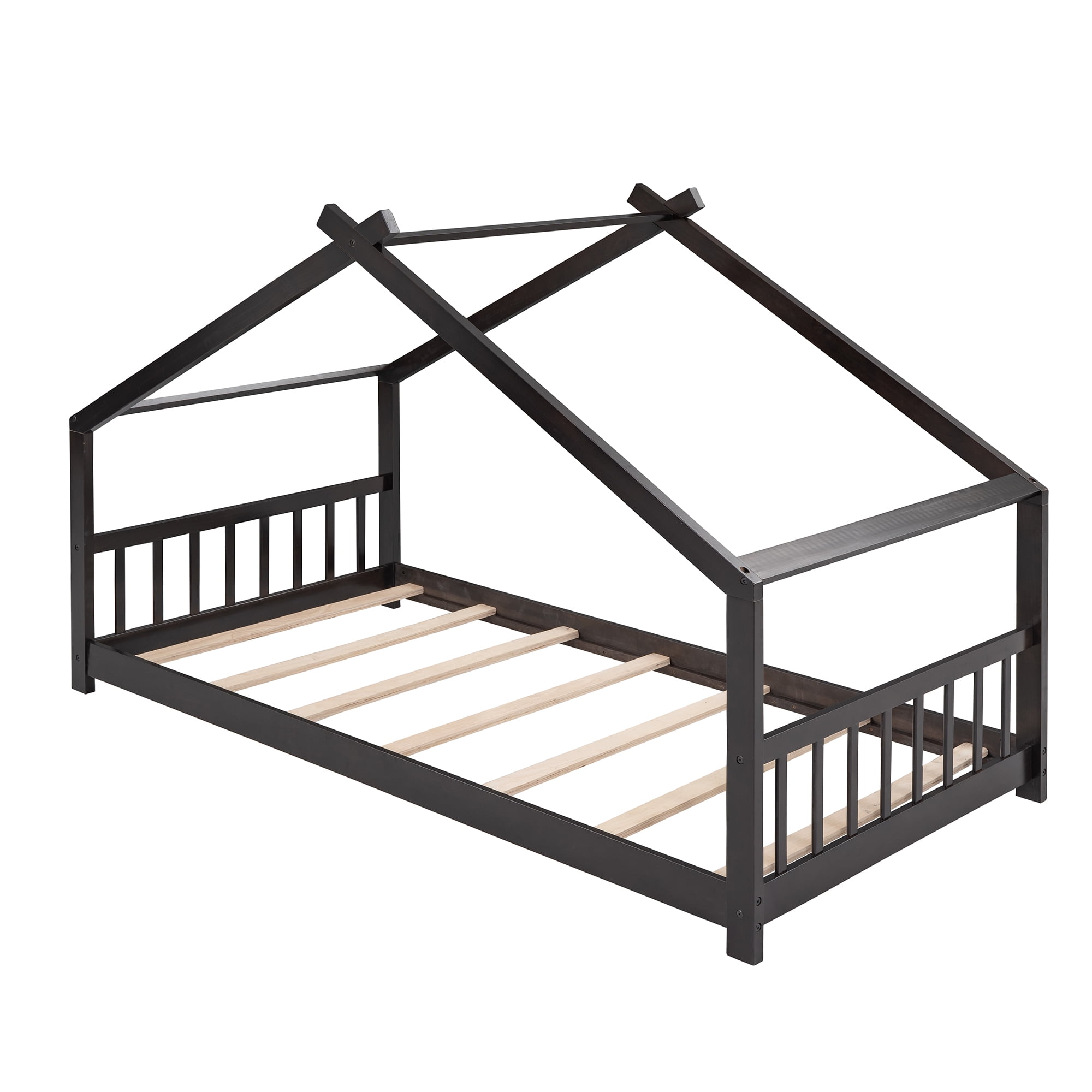 Gewnee Wood Twin Size House-Shaped Platform Bed with Headboard and Footboard for Kids,Espresso
